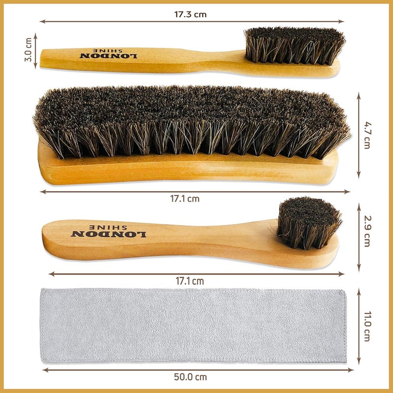 London Shine 4 Pcs Horsehair Shine Shoes Brush Kit Dauber Applicator for Cleaning Leather Shoes Boots Suede Cleaner Brush Buffing Brush with Microfiber Shoe Cleaning Cloth Premium Shoe Polish Kit. - Image 5